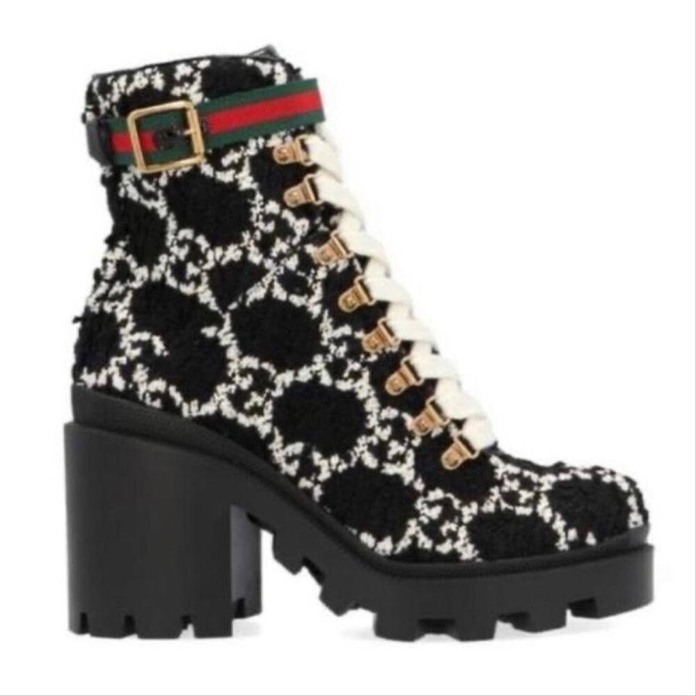 GUCCI Trip GG logo wool heeled ankle boots